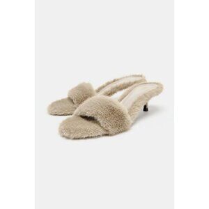 ZARA FAUX FUR HEELED SANDALS